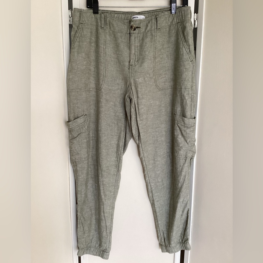 Sonoma linen jogger pants Sz 12 green mid-rise joggers EUC linen blend